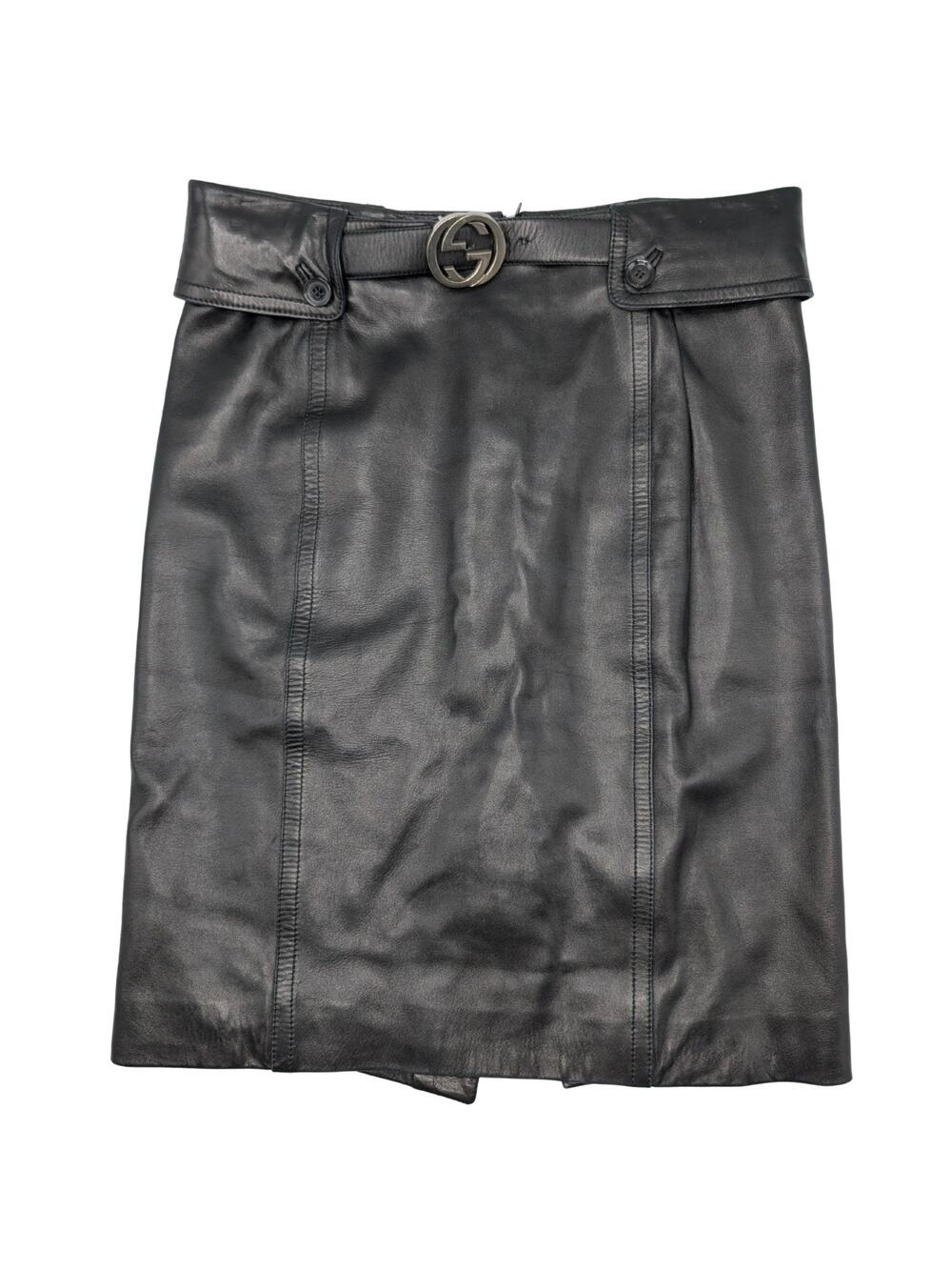Gucci Black Leather Interlocking GG Belt Knee Length Skirt Size 38 Tom Ford